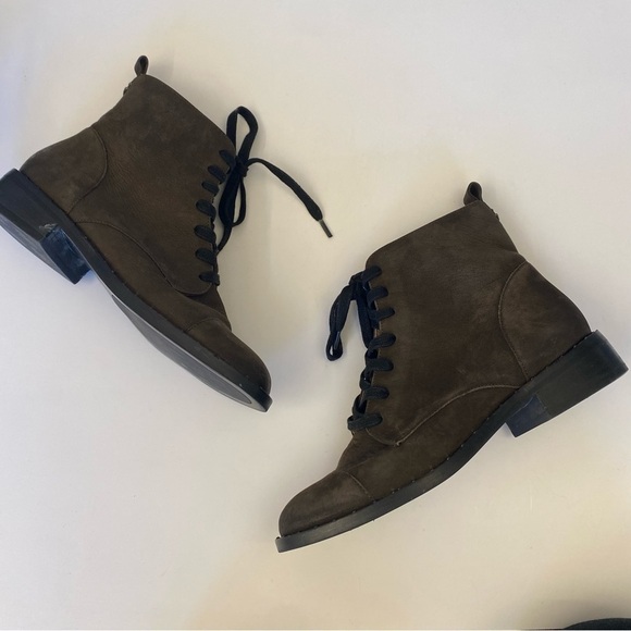 Halogen x Nordstrom || Layla Combat Leather Ankle Boots Brown 6 - Picture 2 of 7